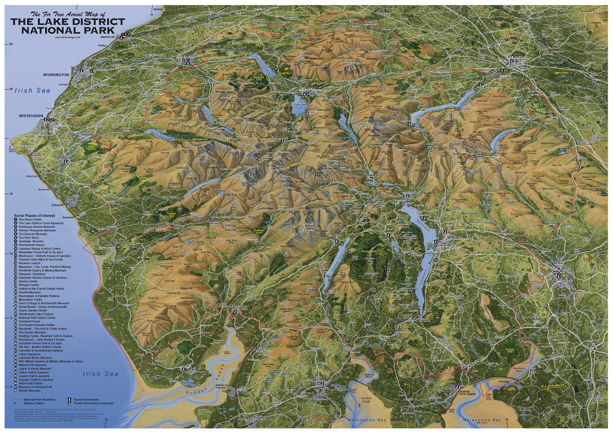 Snowsled Lake District carte aérienne A2 roulée